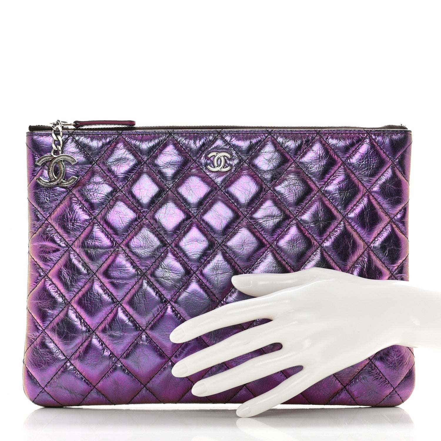 Chanel Iridescent Crumpled Calfskin CC Ripples Medium Cosmetic Case Purple 2 of 12