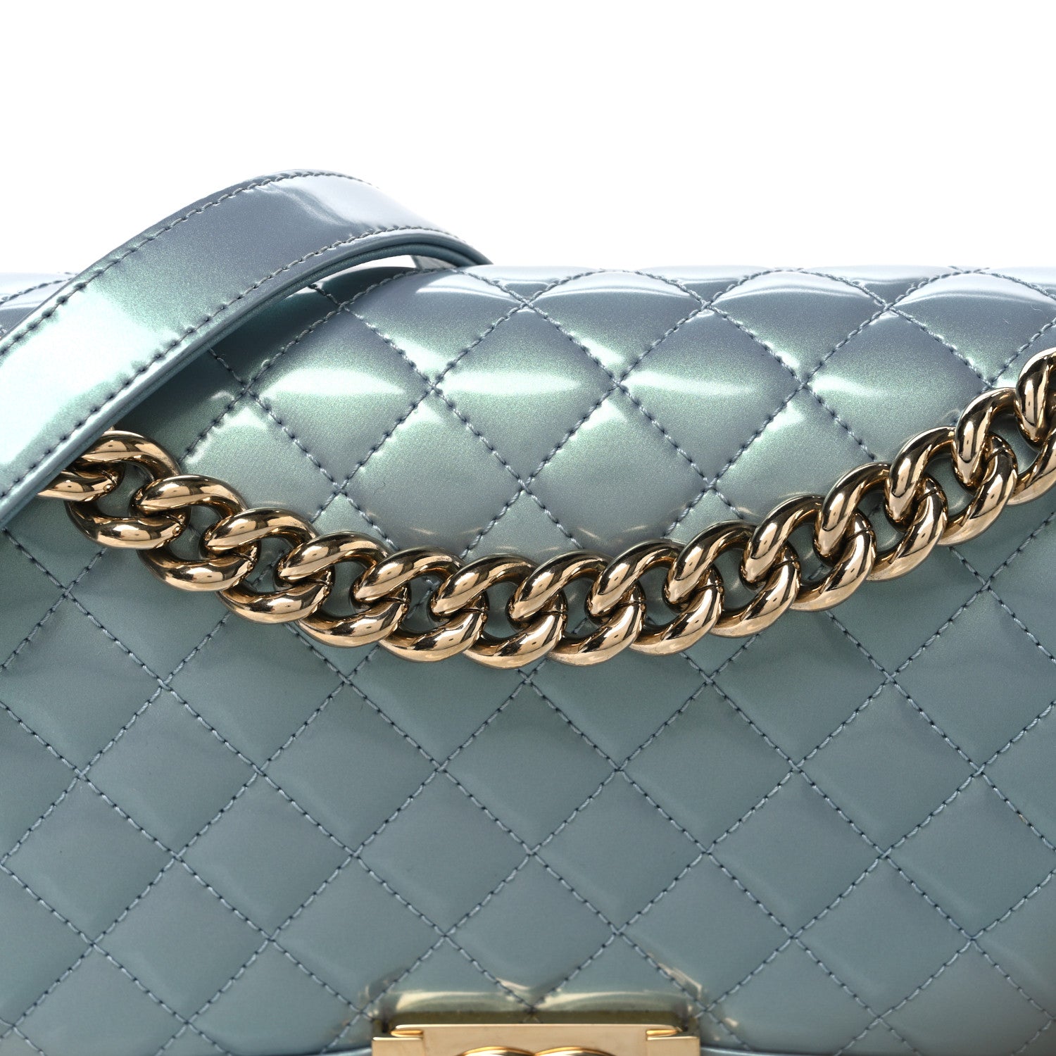 Chanel Iridescent Patent Calfskin Quilted Medium Boy Flap Light Blue 7 of 10