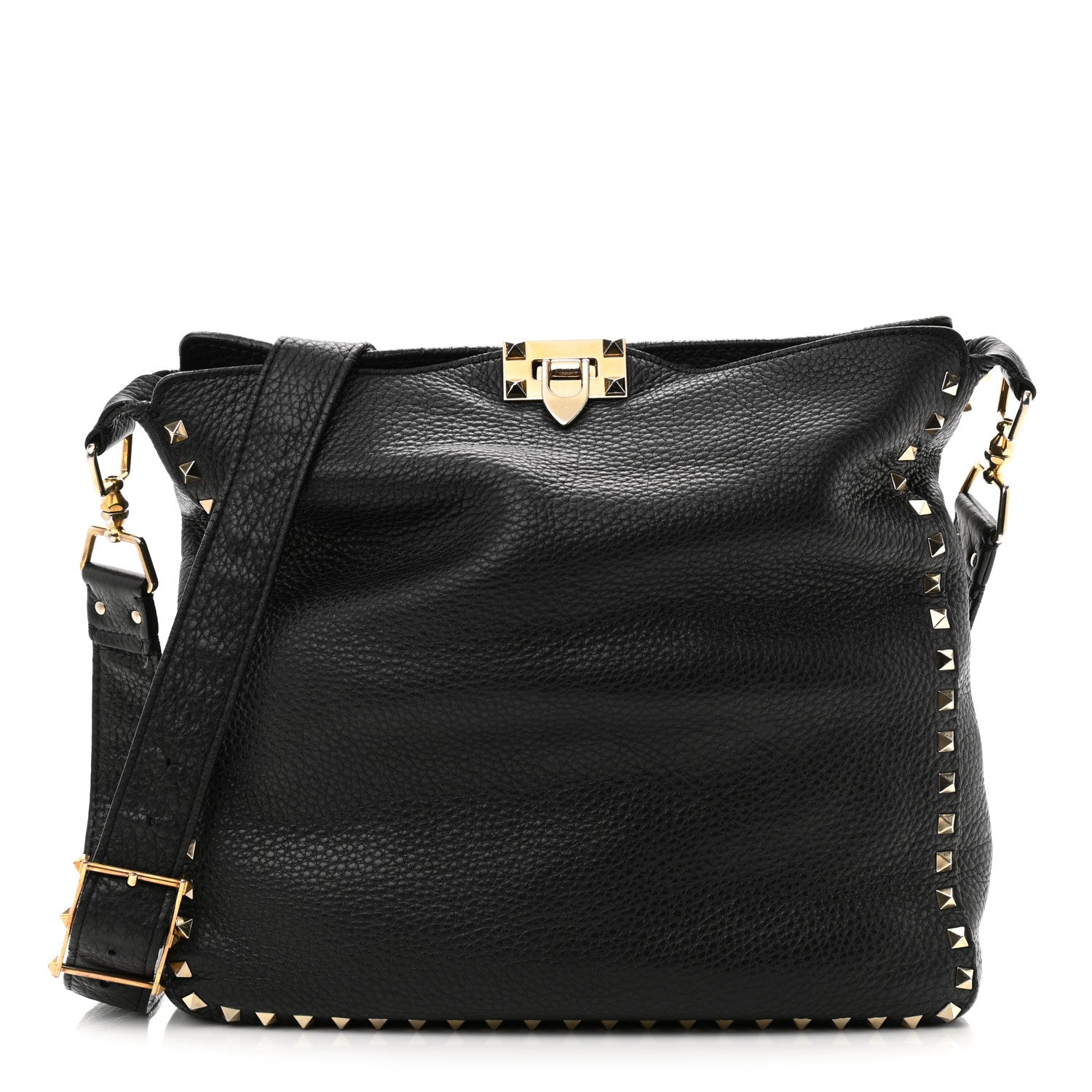 Valentino Garavani Pebbled Calfskin Large Rockstud Flip-Lock Messenger Bag Black 1 of 11