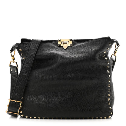 Valentino Garavani Pebbled Calfskin Large Rockstud Flip-Lock Messenger Bag Black 1 of 11