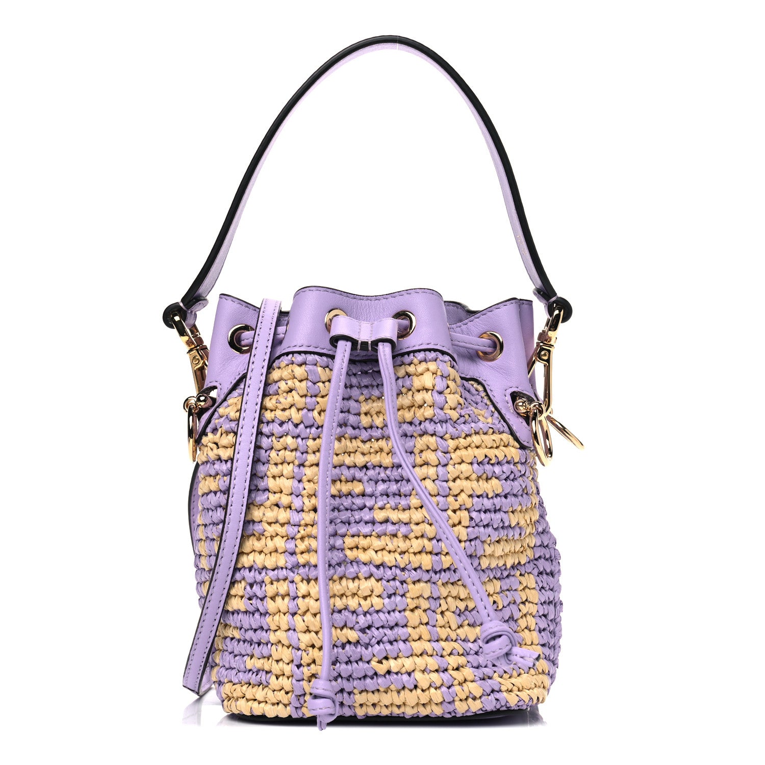 Fendi Raffia Vitello Seta F is Fendi FF Woven Mini Mon Tresor Bucket Bag Anemone Natural 1 of 6