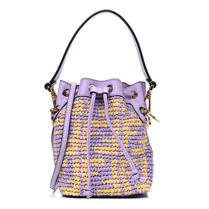 Fendi Raffia Vitello Seta F is Fendi FF Woven Mini Mon Tresor Bucket Bag Anemone Natural 1 of 6