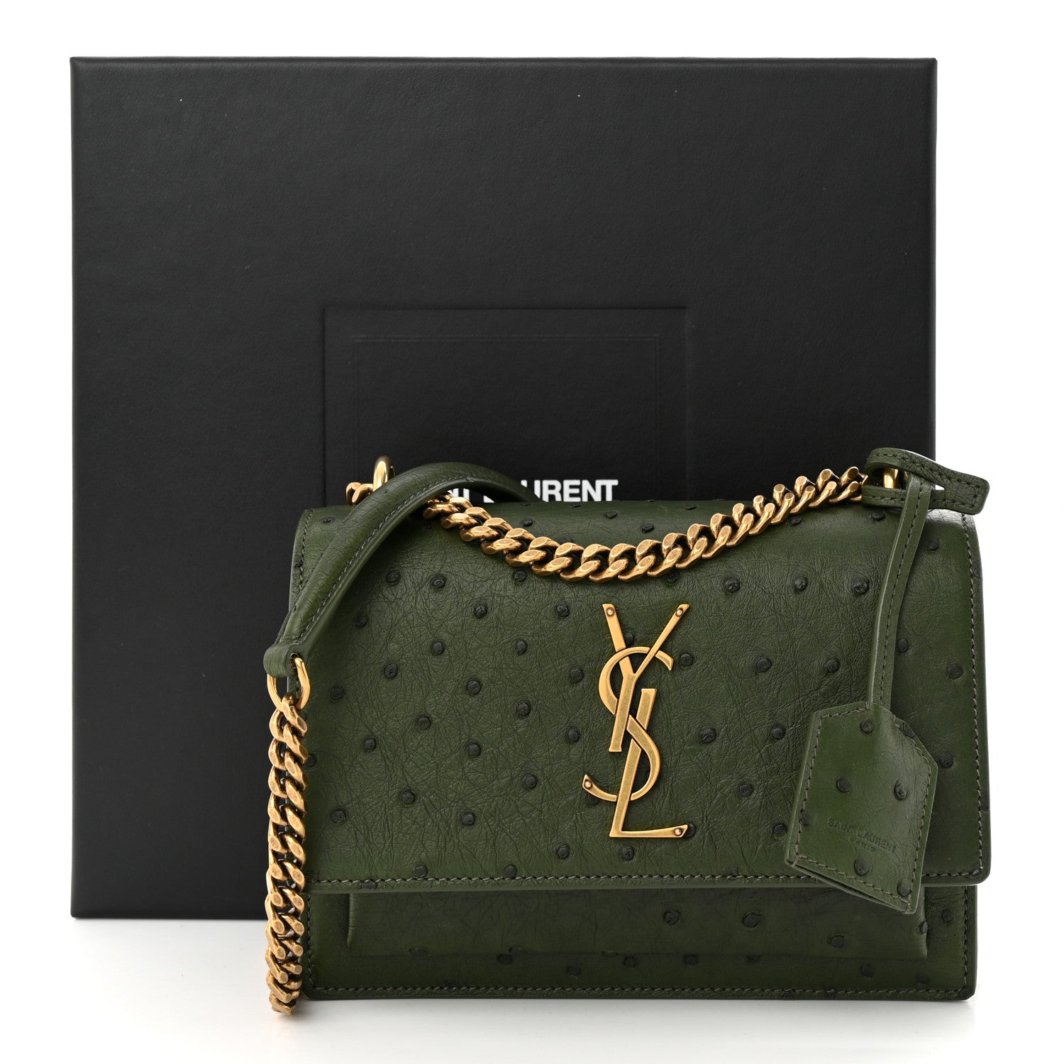 Saint Laurent Soft Ostrich Small Monogram Sunset Vert Olive 10 of 10