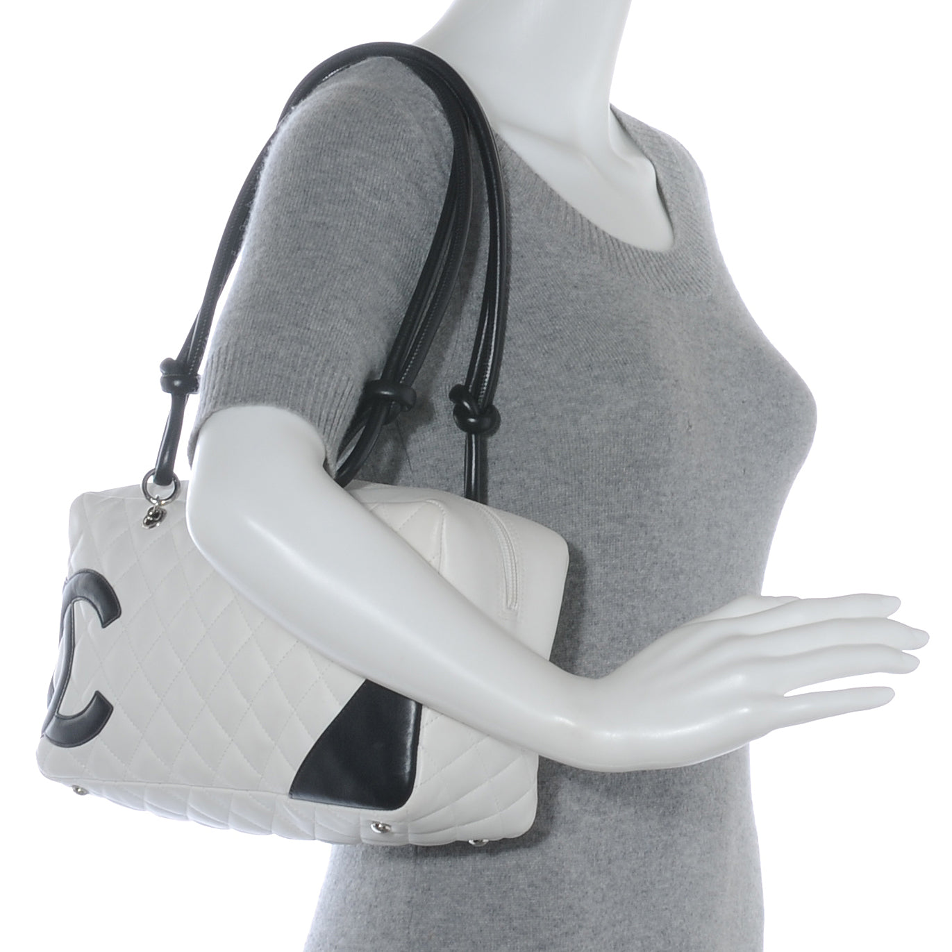 Chanel Calfskin Quilted Large Cambon Bowler White Black 2 of 7