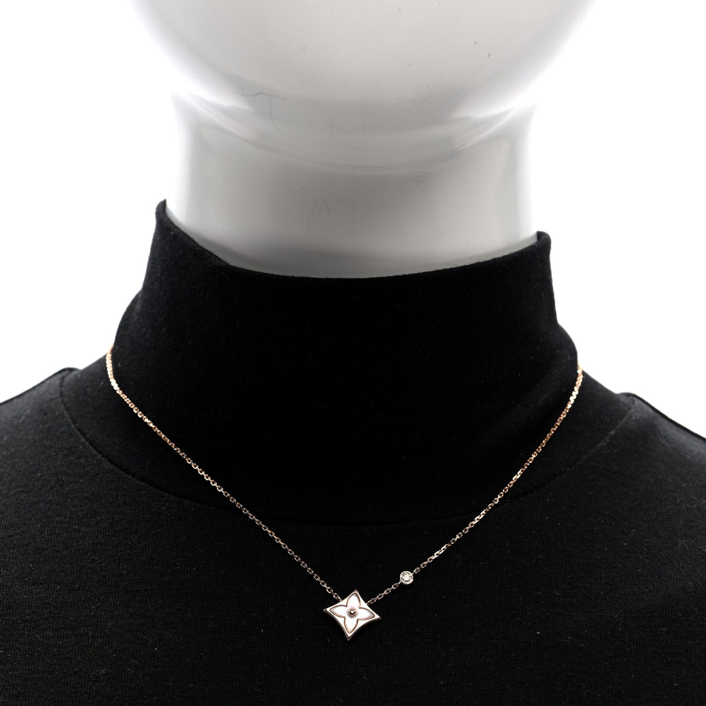 18K Pink Gold Diamond Pink Mother of Pearl Color Blossom BB Star Pendant Necklace