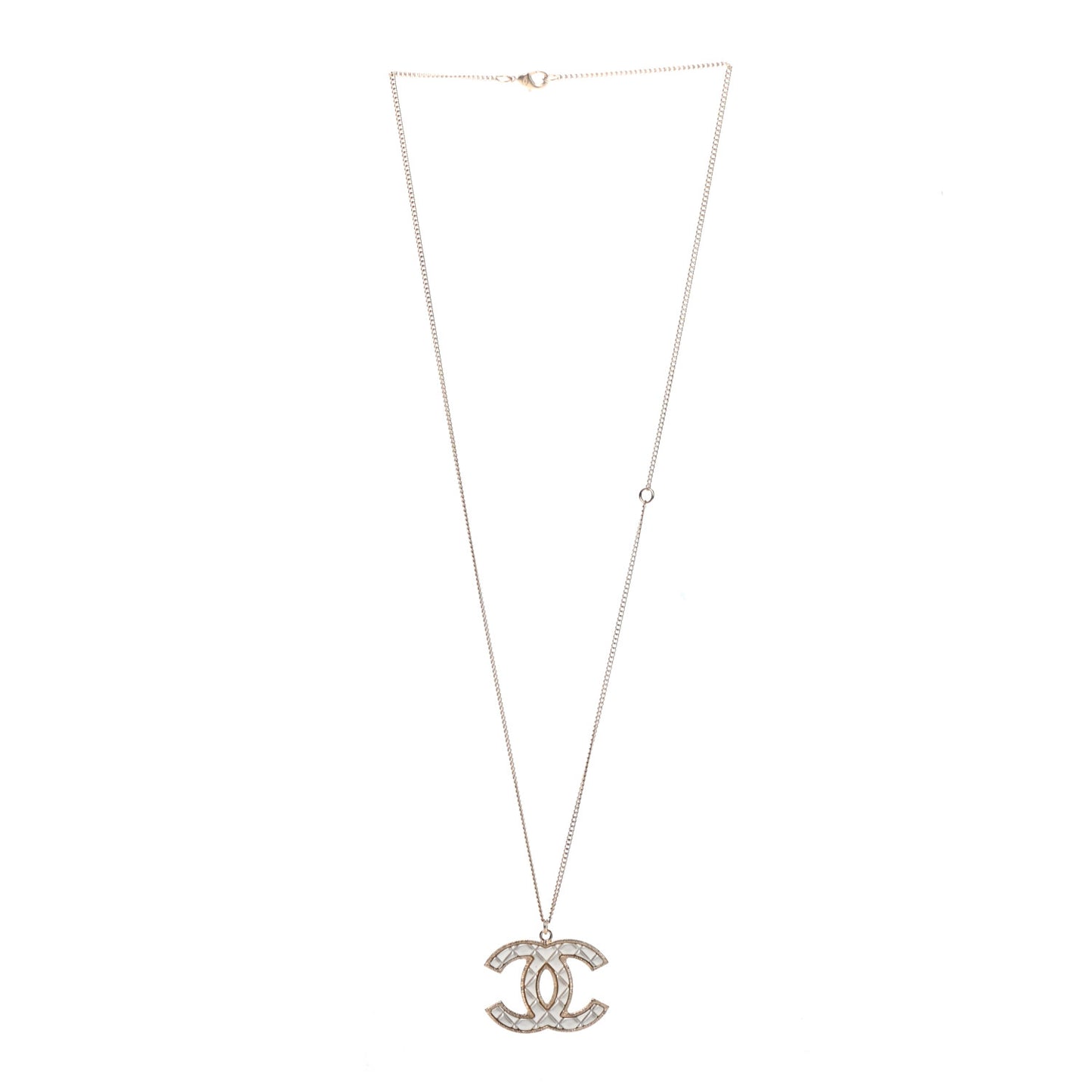 Metal Quilted CC Pendant Necklace Gold White