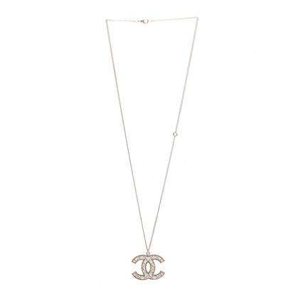 Chanel Metal Quilted CC Pendant Necklace Gold White 3 of 5