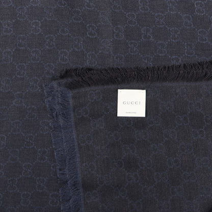 Gucci Wool Silk Monogram Fringe Shawl Dark Grey 3 of 4