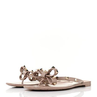 Valentino Garavani PVC Jelly Rockstud Bow Thong Sandals 37 Poudre 3 of 7