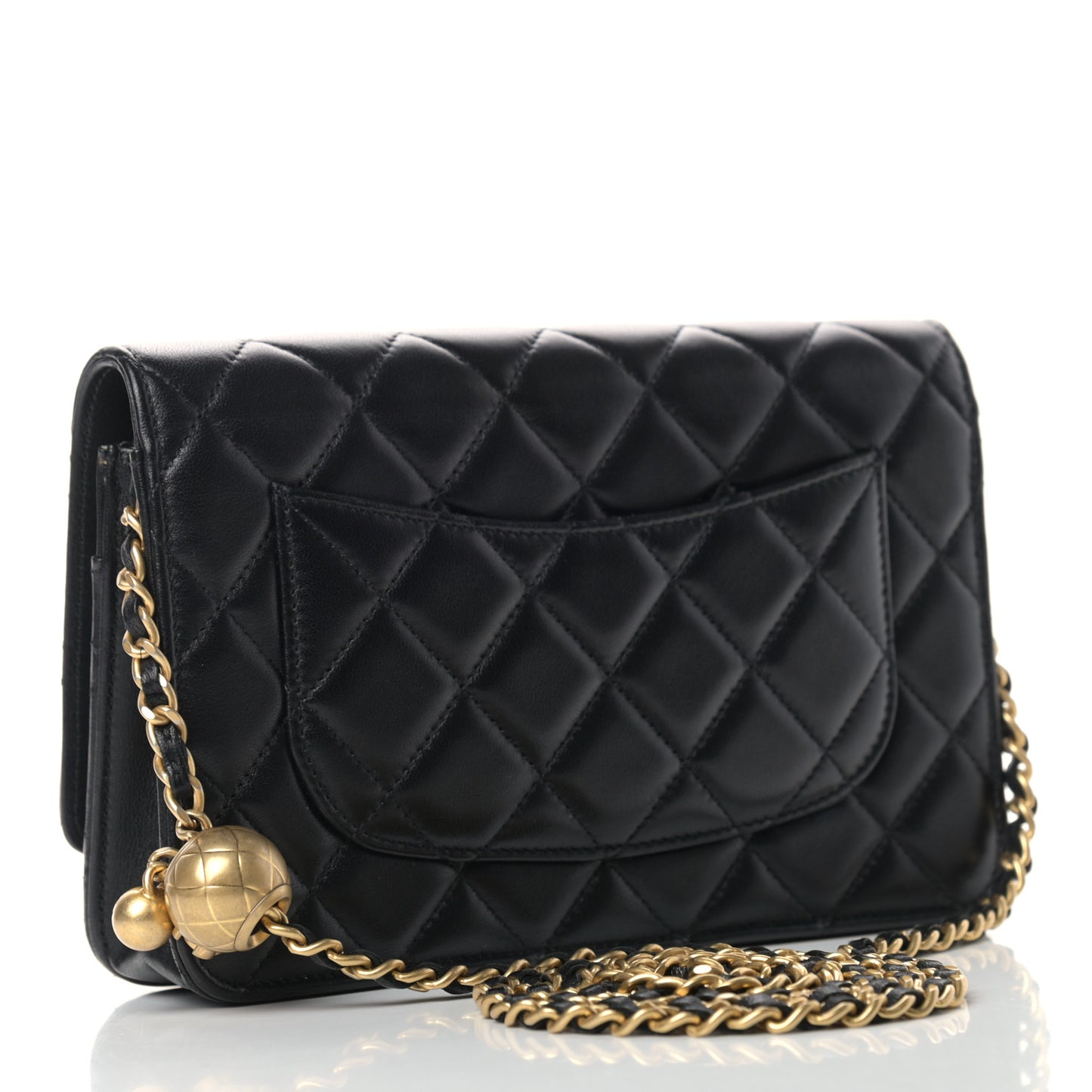 Lambskin Quilted CC Pearl Crush Wallet on Chain WOC Black