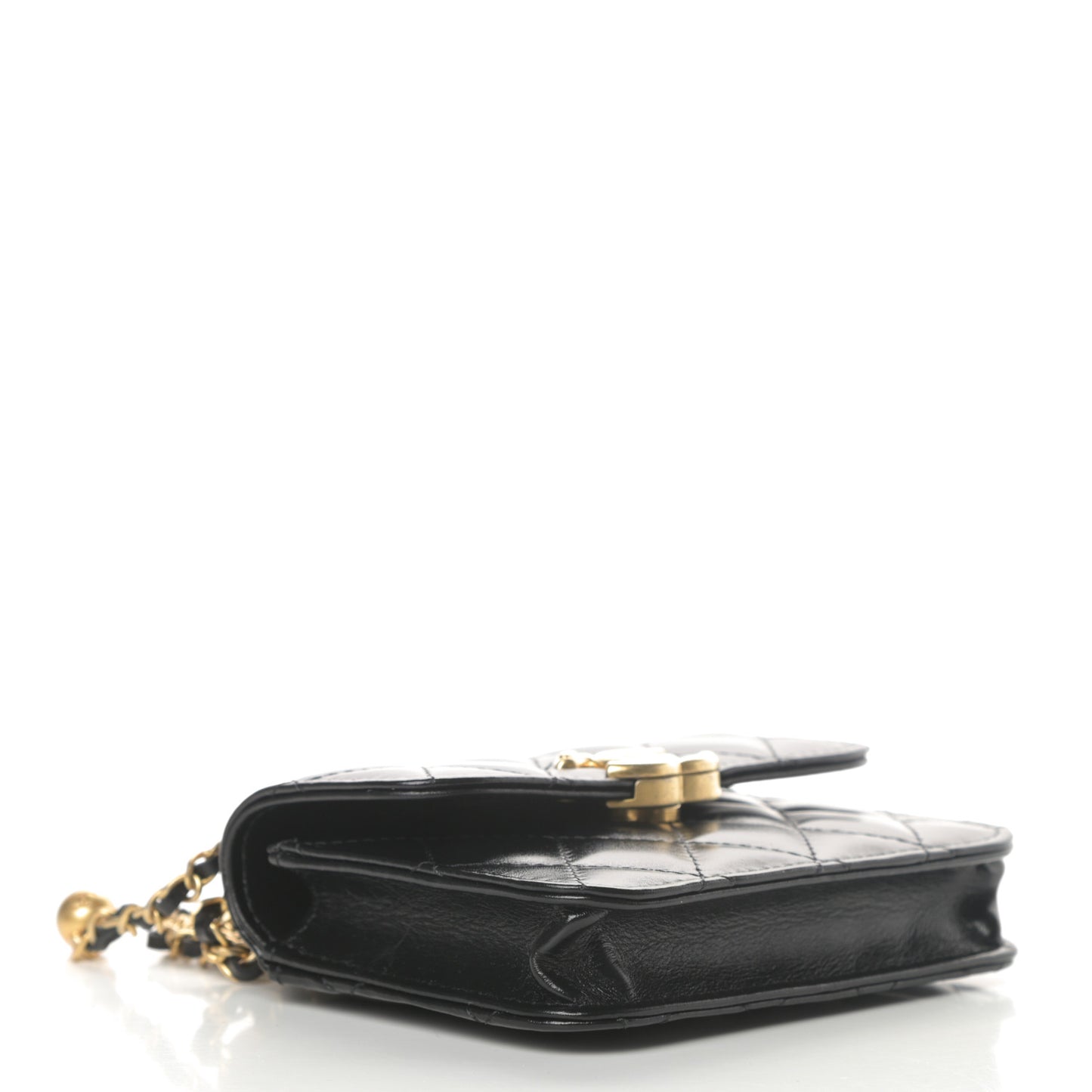 Calfskin Quilted Perfect Fit Coin Purse With Chain Black