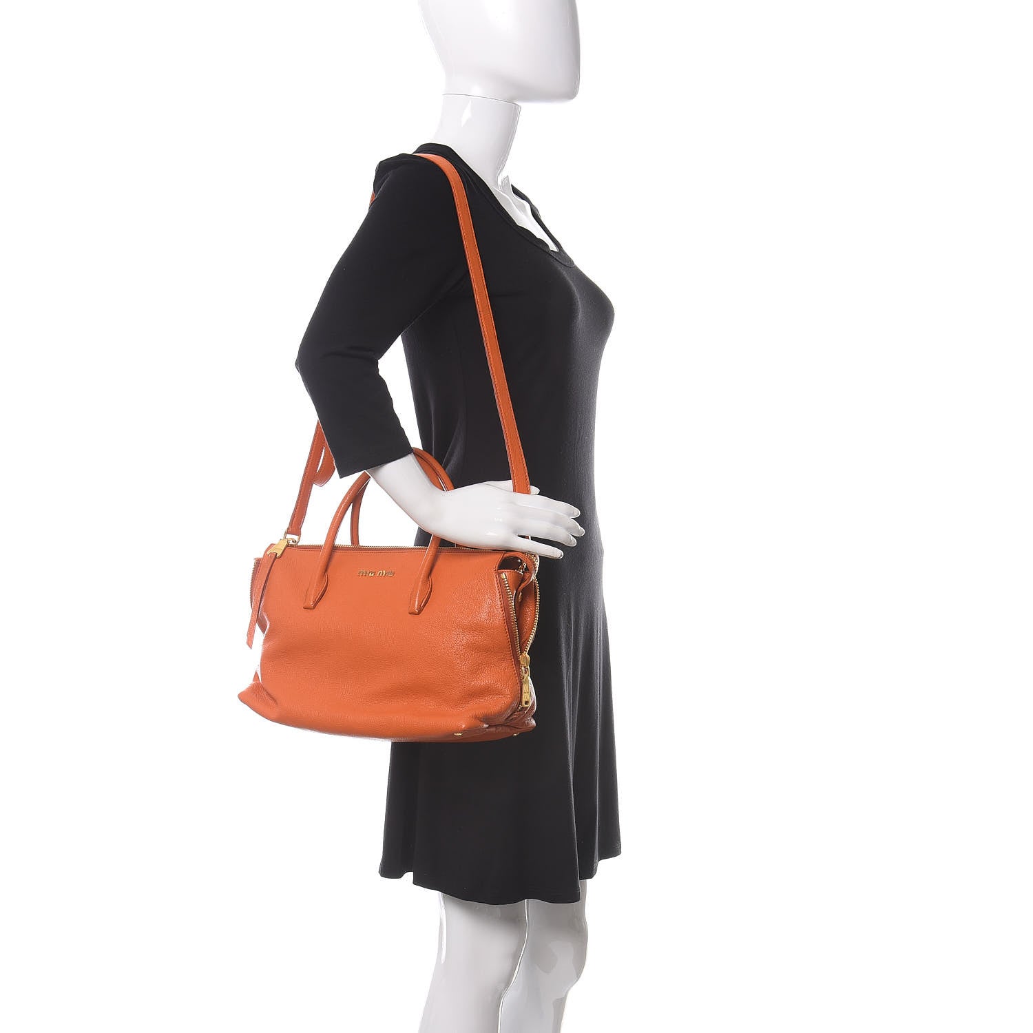Miu Miu Goatskin Madras Zip Tote Papaya 2 of 10
