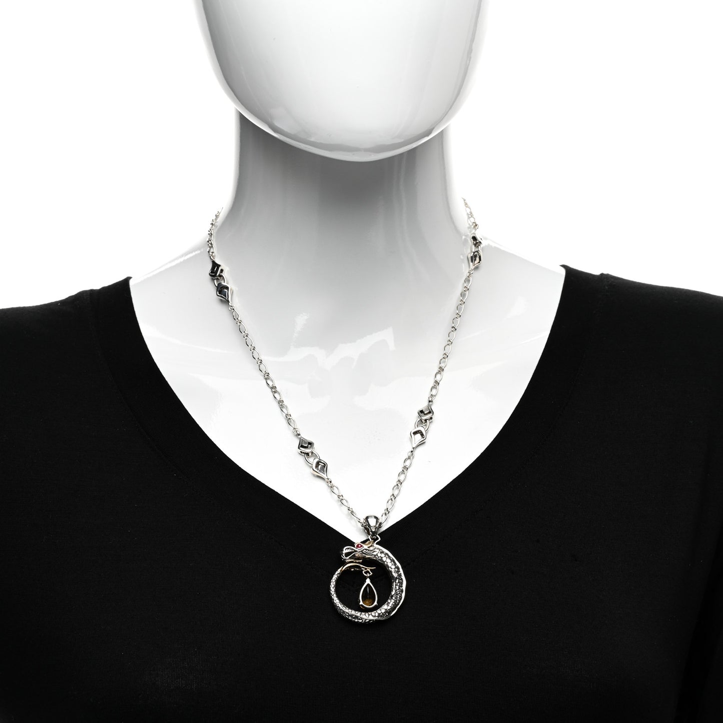 Sterling Silver 18K Yellow Gold Citrine Ruby Legends Naga Pendant Necklace