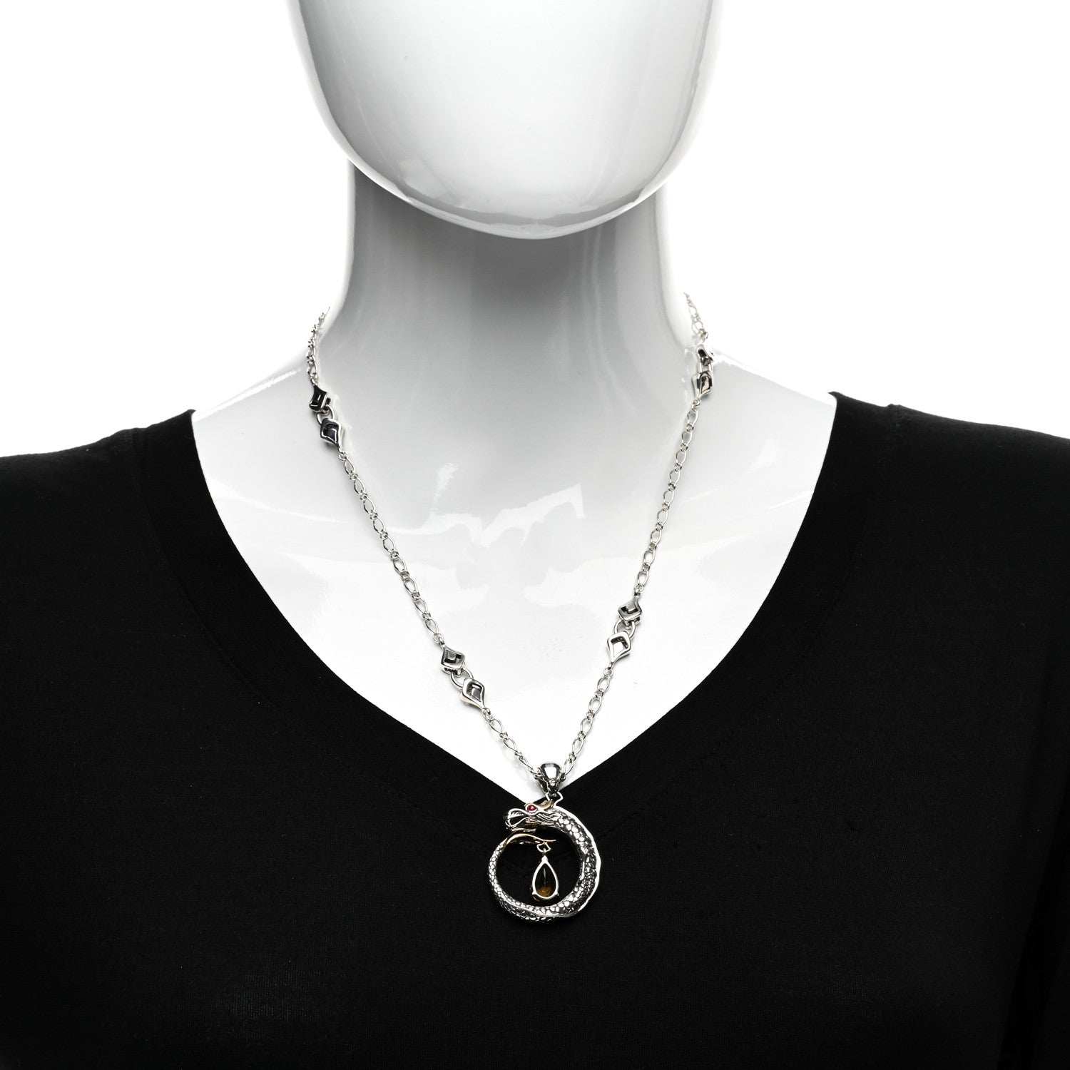 John Hardy Sterling Silver 18K Yellow Gold Citrine Ruby Legends Naga Pendant Necklace 2 of 4