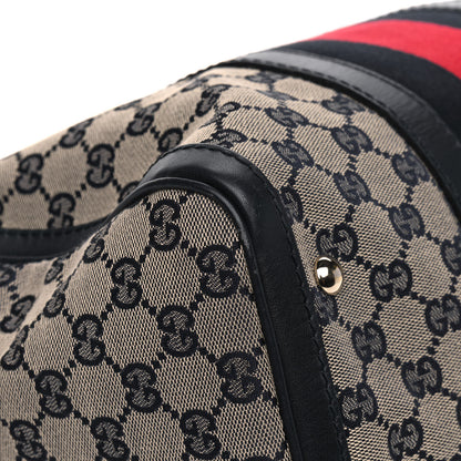 Gucci Monogram Selleria Calfskin Vintage Web Medium Boston Beige Blue 10 of 14