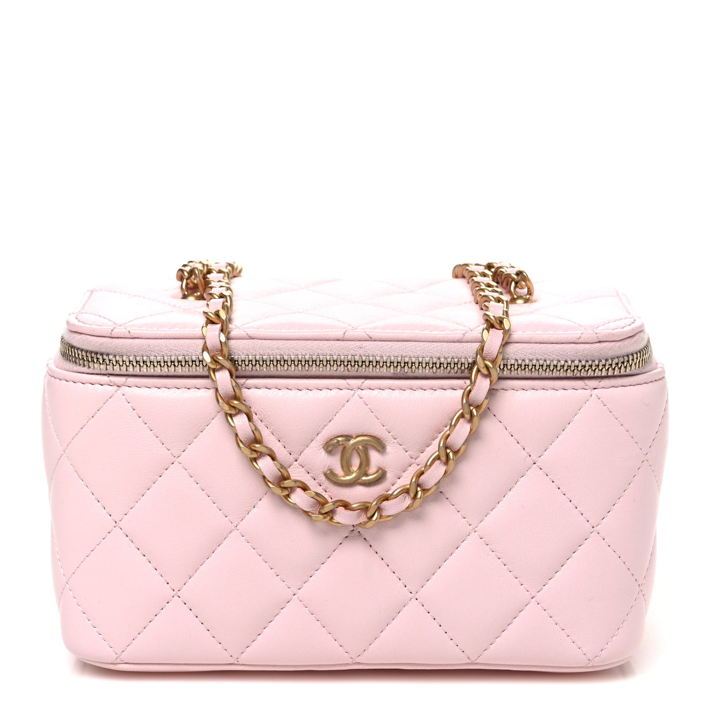 Lambskin Quilted Small Pearl Crush Vanity Case With Chain Light Pink