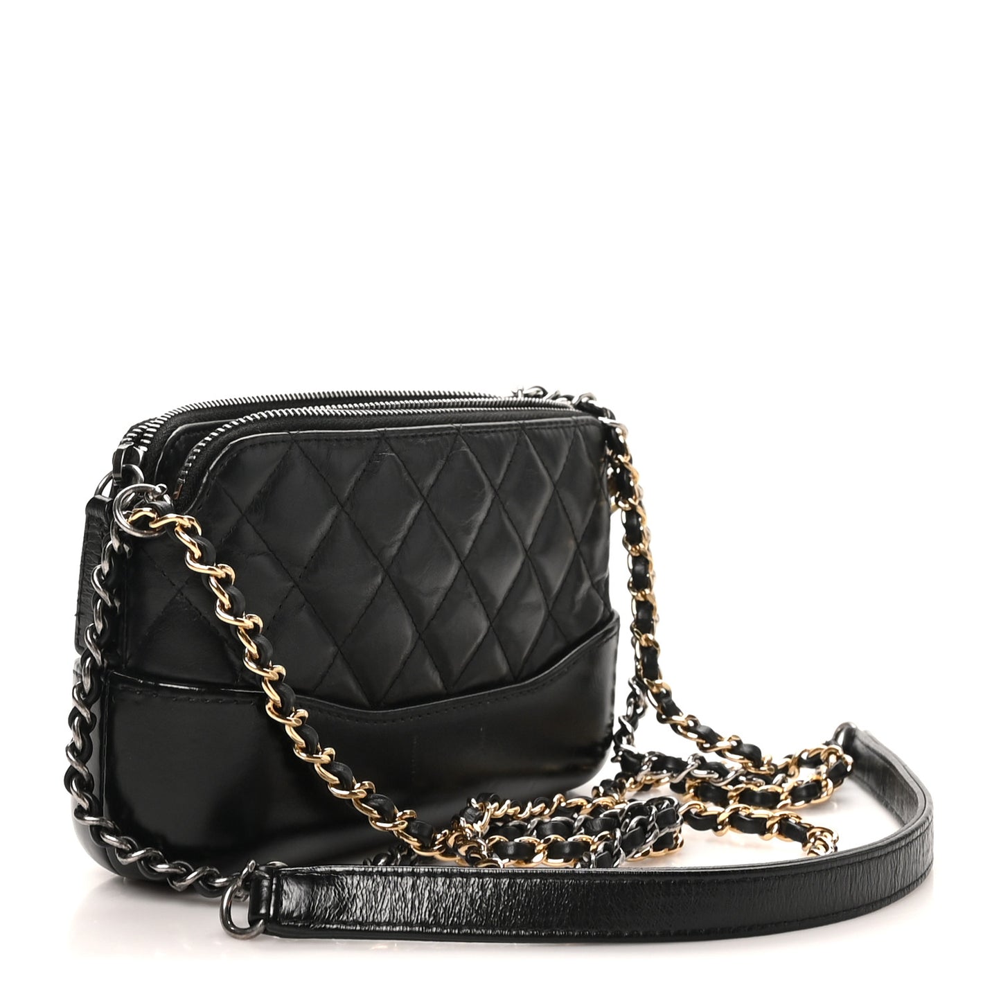 Aged Calfskin Quilted Small Gabrielle Clutch With Chain Black
