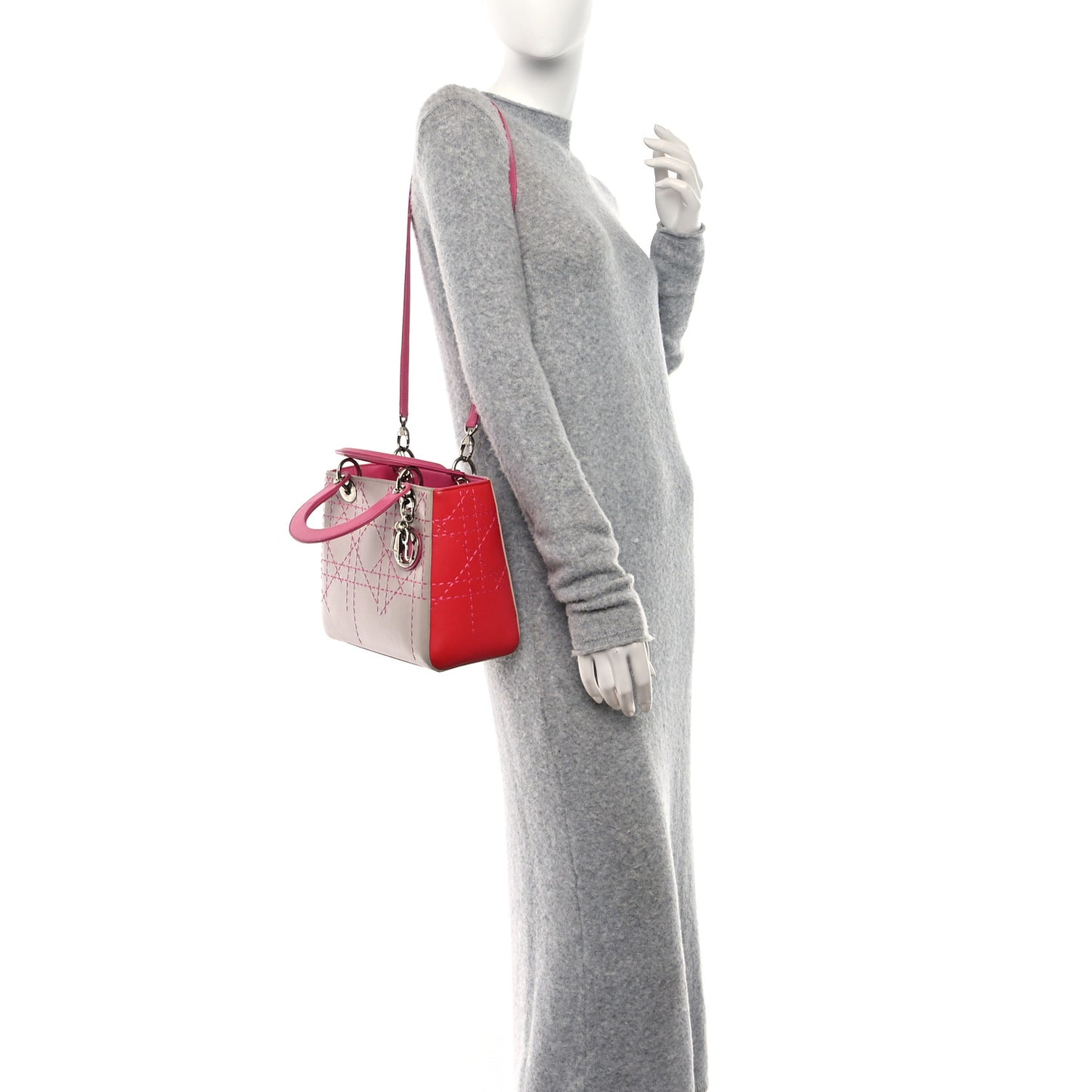 Lambskin Cannage Stitched Small Lady Dior Pink Grey