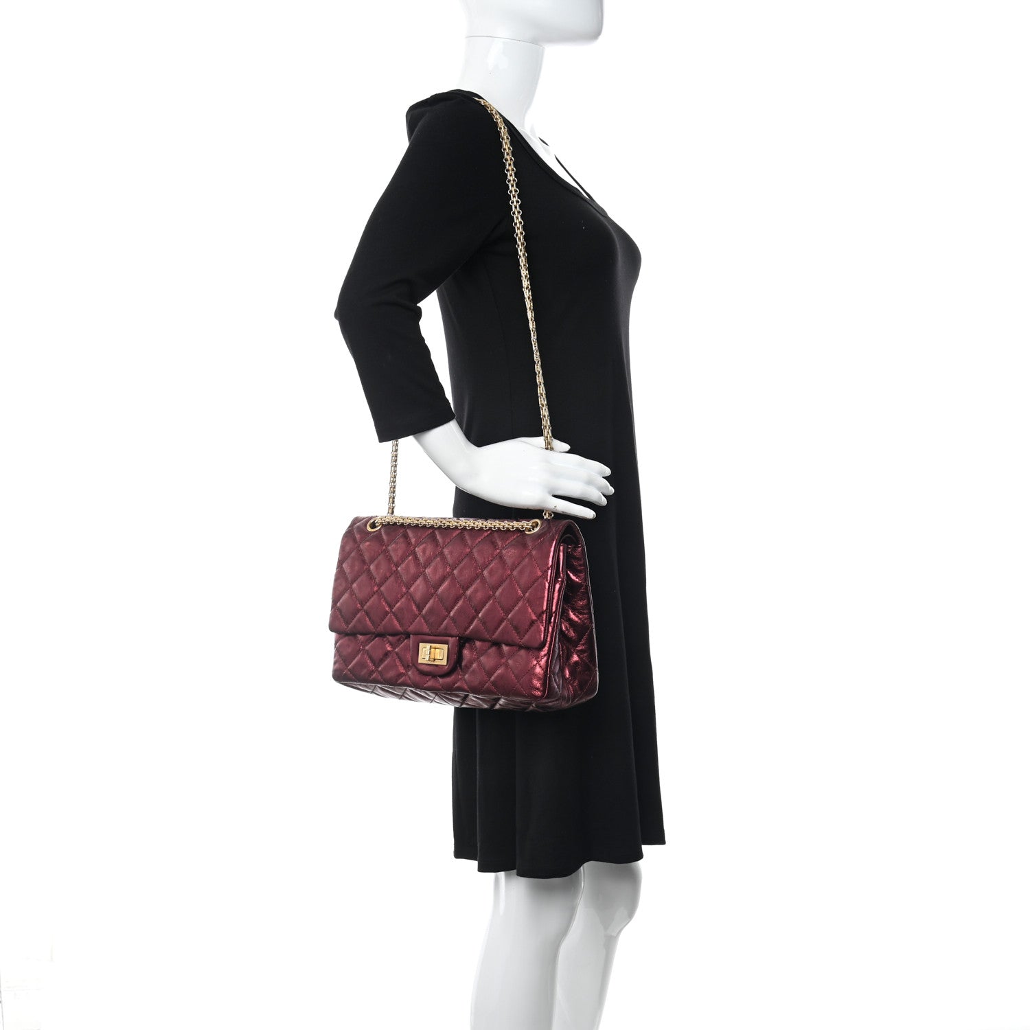 Chanel Metallic Aged Calfskin Quilted 2.55 Reissue 227 Flap Dark Red 2 of 11