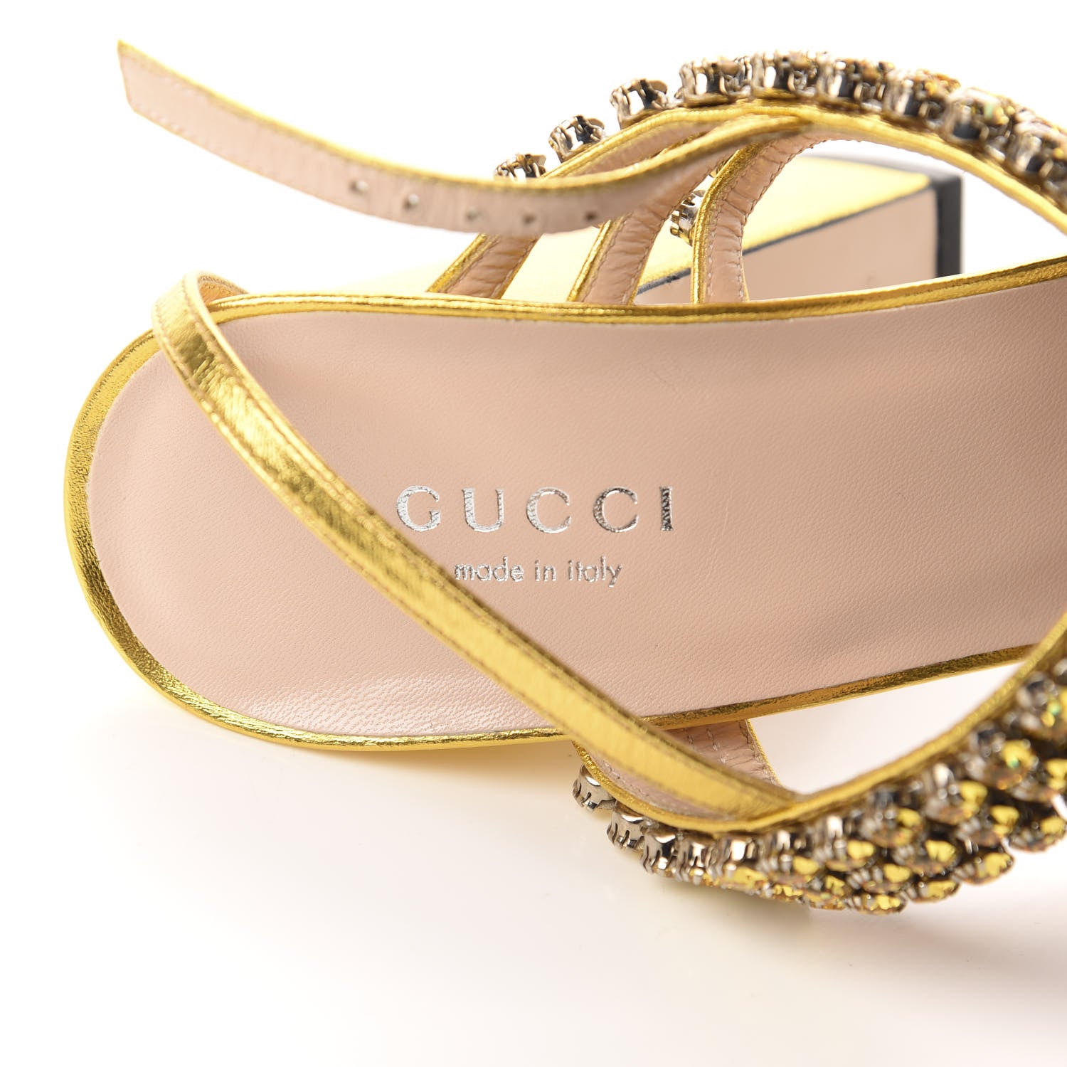 Gucci Nappa Silk Crystal Bertie High Heel Sandals 37 Gold 6 of 9