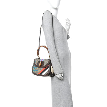Gucci GG Supreme Monogram Studded Calfskin Centum Medium Bamboo 1947 Top Handle Bag Beige Ebony Multicolor 2 of 11