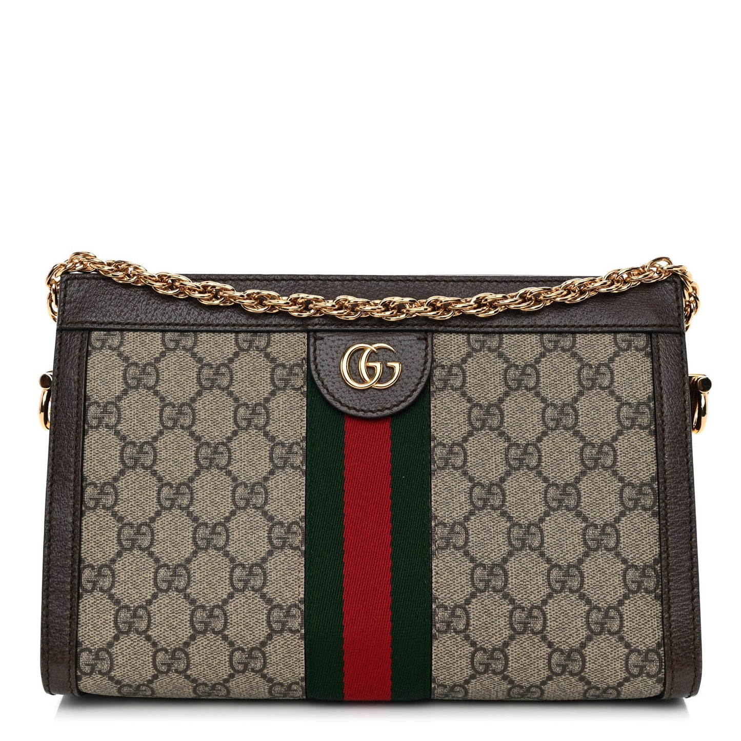 GG Supreme Monogram Web Small Ophidia Chain Shoulder Bag Brown
