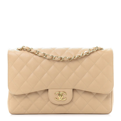 Chanel Caviar Quilted Jumbo Double Flap Beige 1 of 10