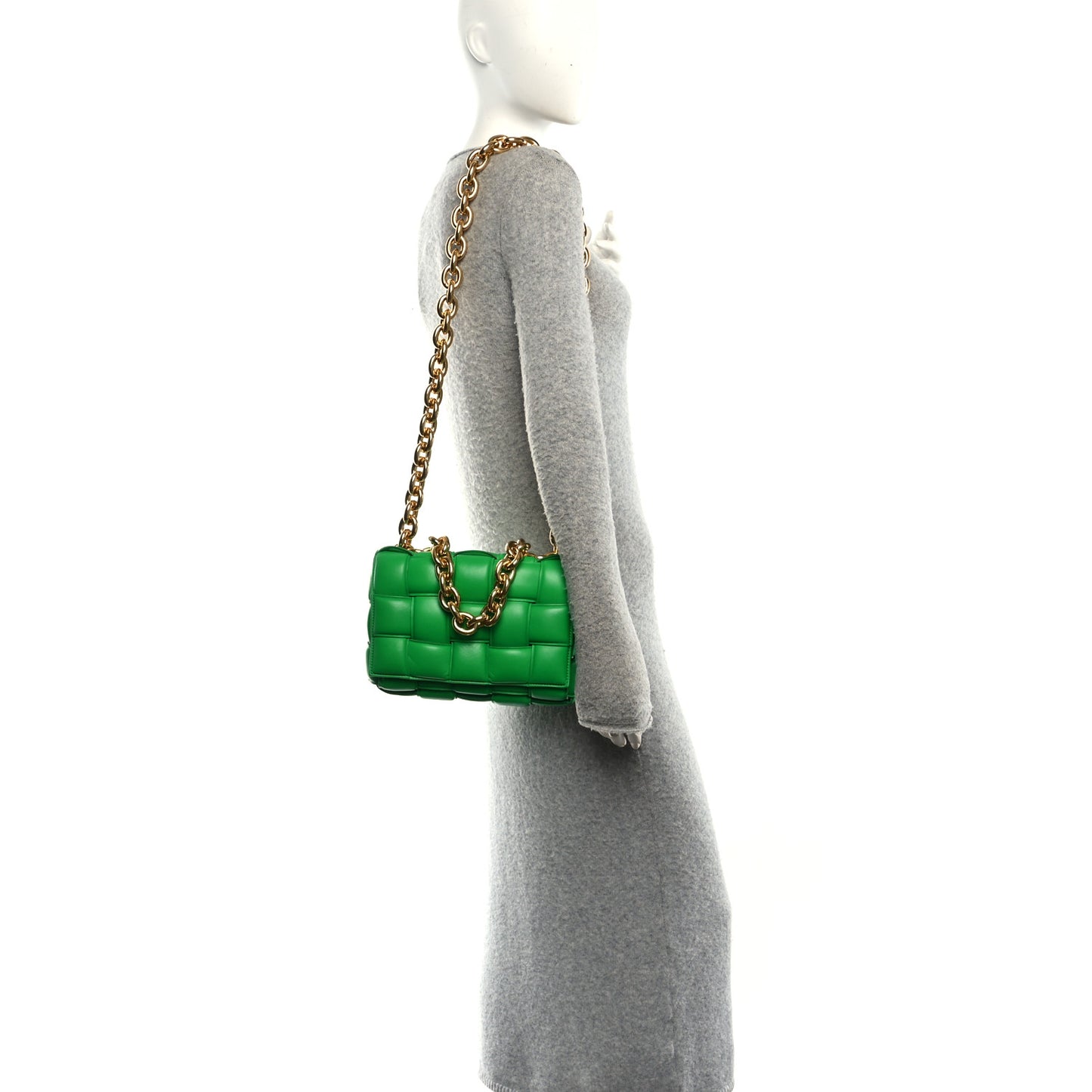 Lambskin Maxi Intreccio Padded Chain Cassette Crossbody Bag Racing Green