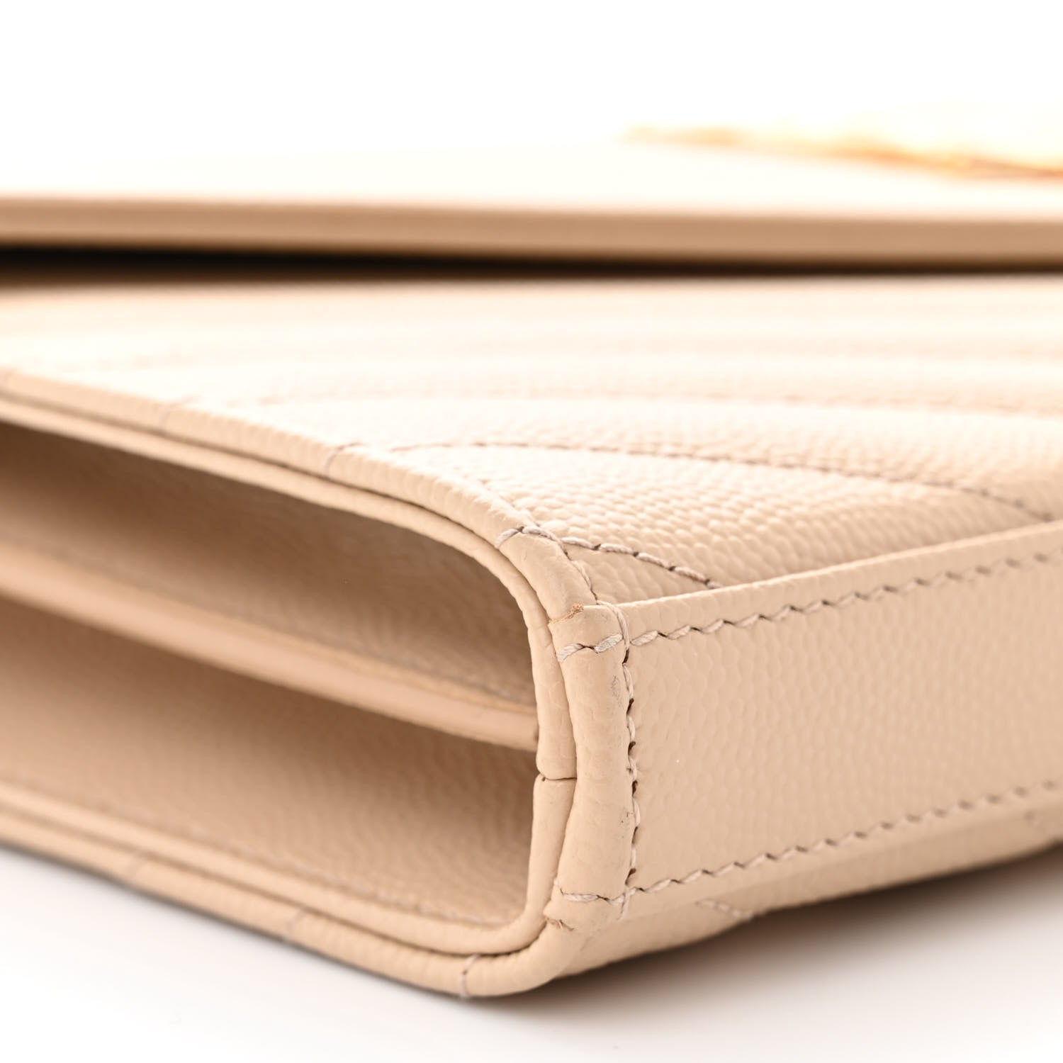 Saint Laurent Grain De Poudre Matelasse Chevron Monogram Chain Wallet Dark Beige 10 of 13