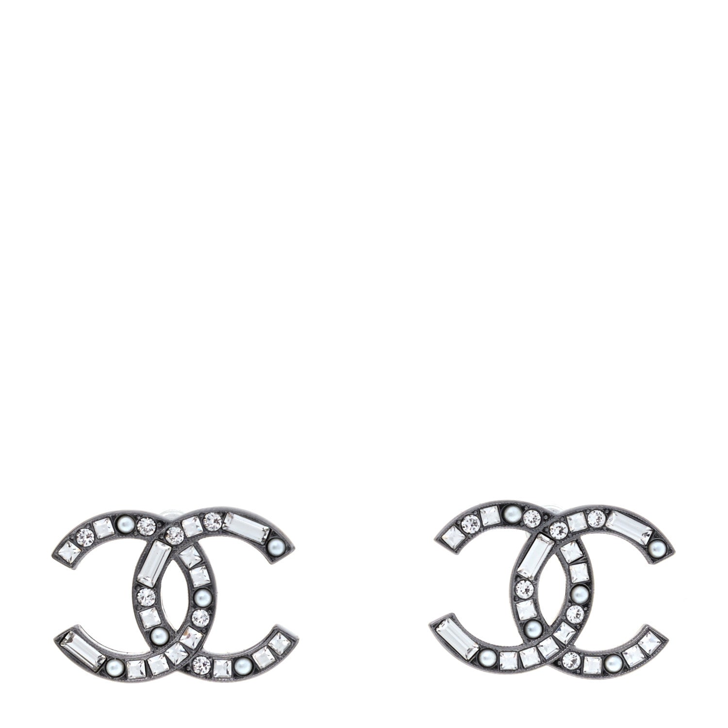 Chanel Baguette Crystal Pearl CC Bright Young Things Earrings Ruthenium 1 of 3