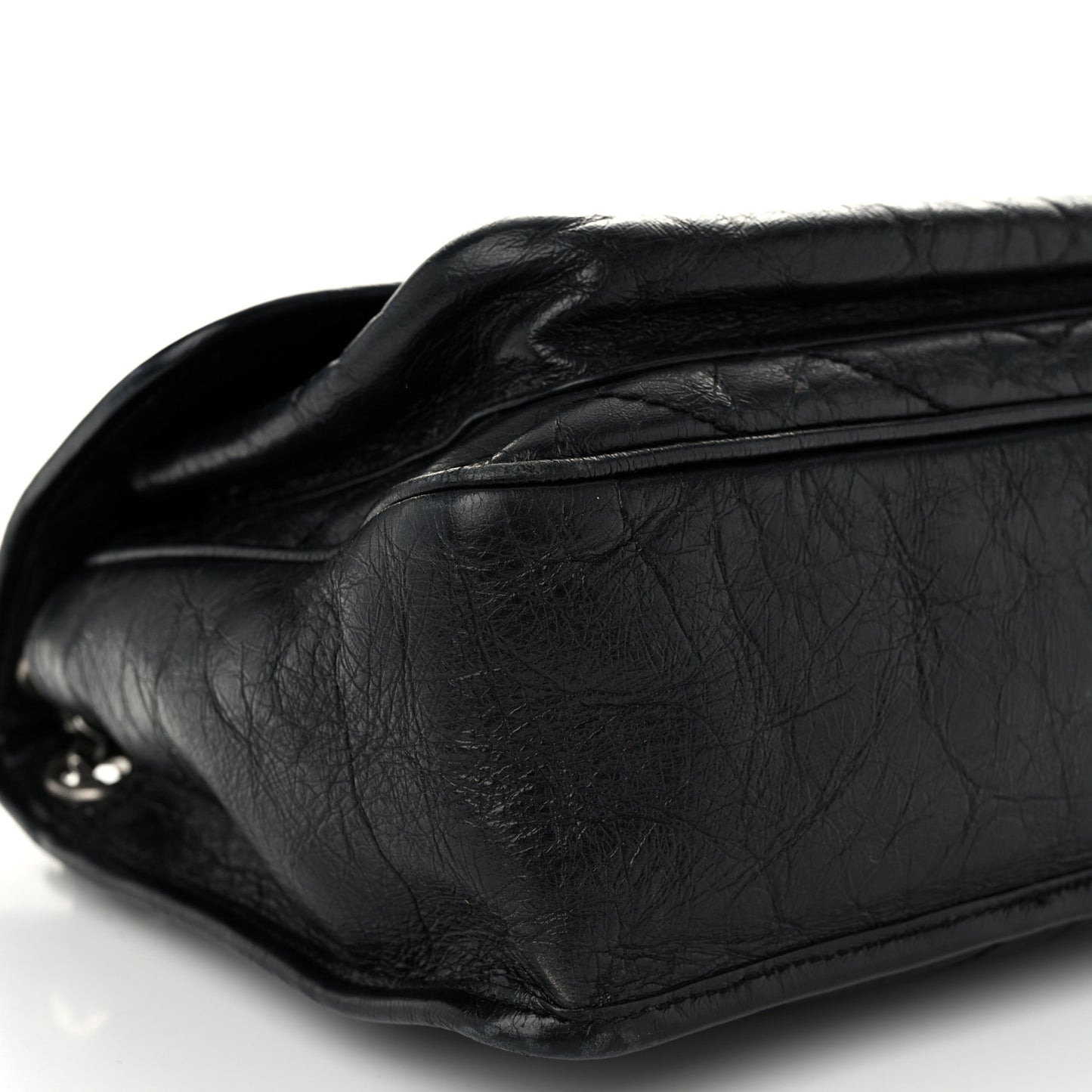 Crinkled Calfskin Matelasse Monogram Medium Niki Chain Satchel Black