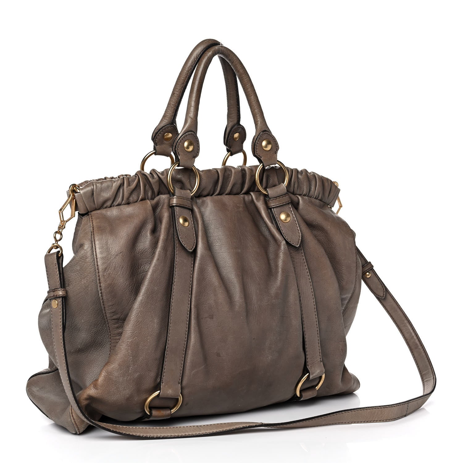 Miu Miu Vitello Lux Gathered Tote Juta 2 of 16