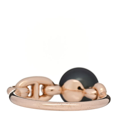 Hermes 18K Rose Gold Diamond Tahitian Cultured Pearl Albertine Ring 53 6.5 3 of 5