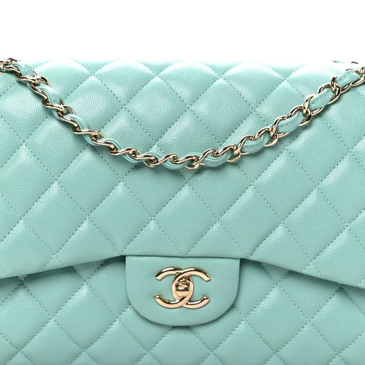 Chanel Caviar Quilted Jumbo Double Flap Light Green 8 of 10