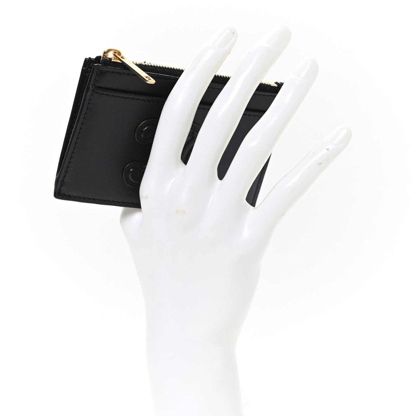 Triomphe Calfskin Zipped Card Holder Black