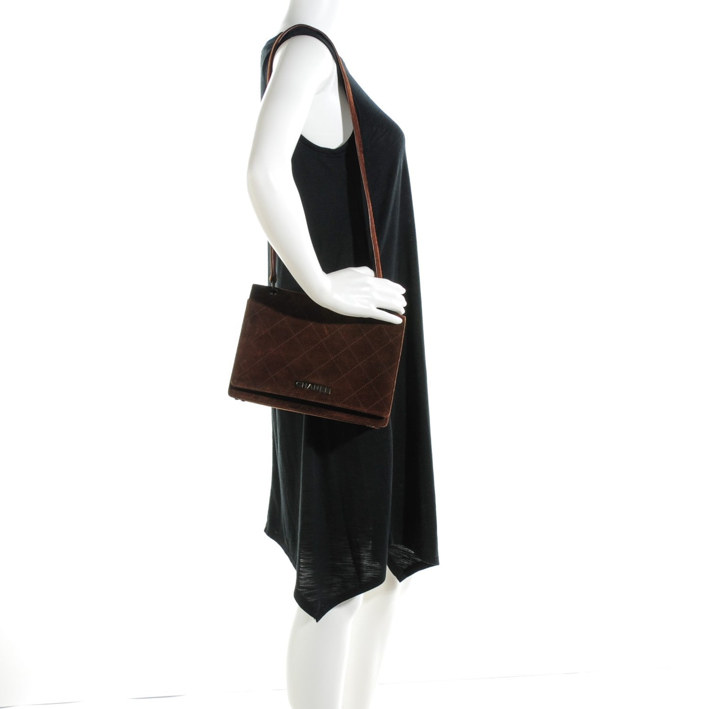 Suede Quilted Flap Bag Brown
