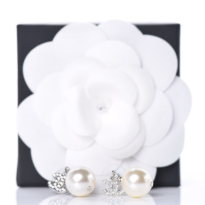 Chanel Crystal Pearl CC Drop Earrings Silver 4 of 4