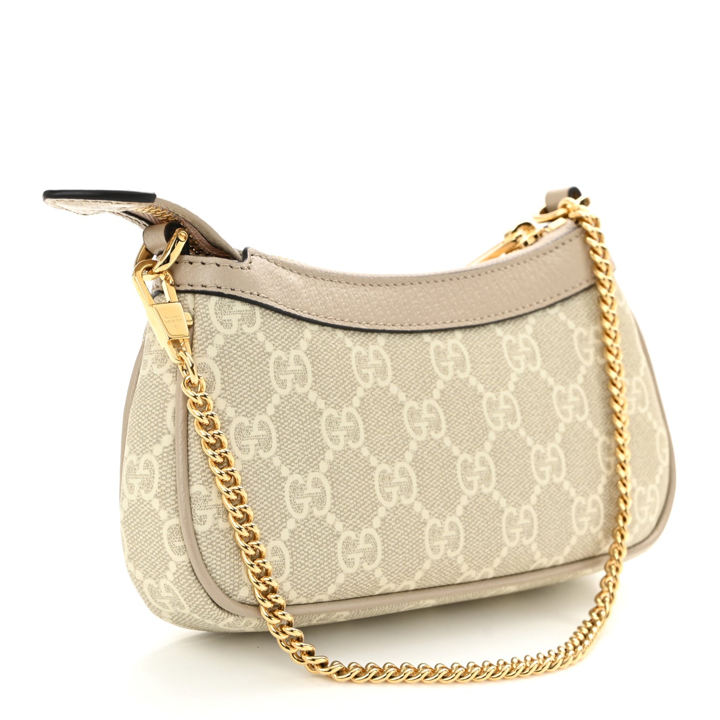 GG Supreme Monogram Textured Dollar Calfskin Web Mini Ophidia GG Handbag Beige Mystic White Oatmeal