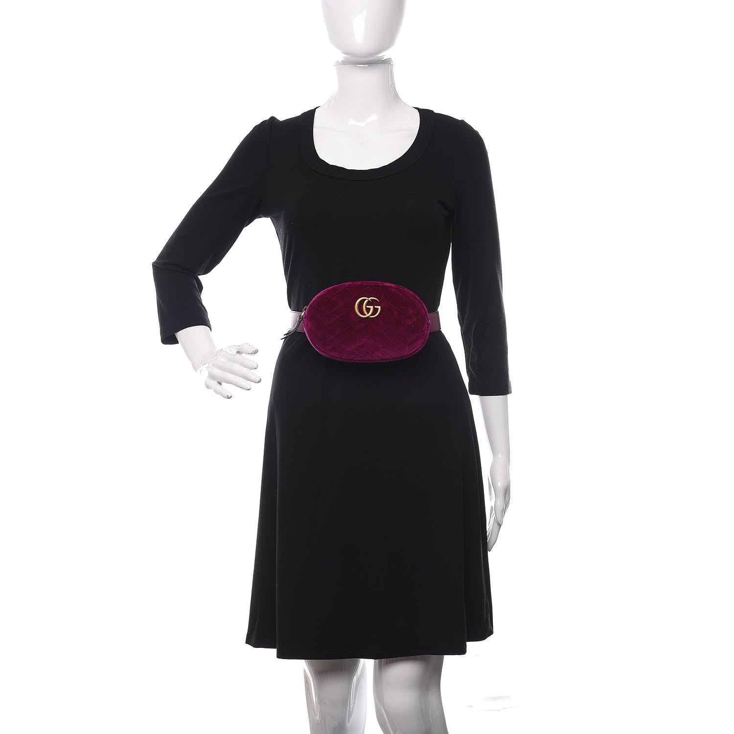 Gucci Velvet Matelasse GG Marmont Belt Bag 85 34 Fuchsia Violet Cyclamen 2 of 10