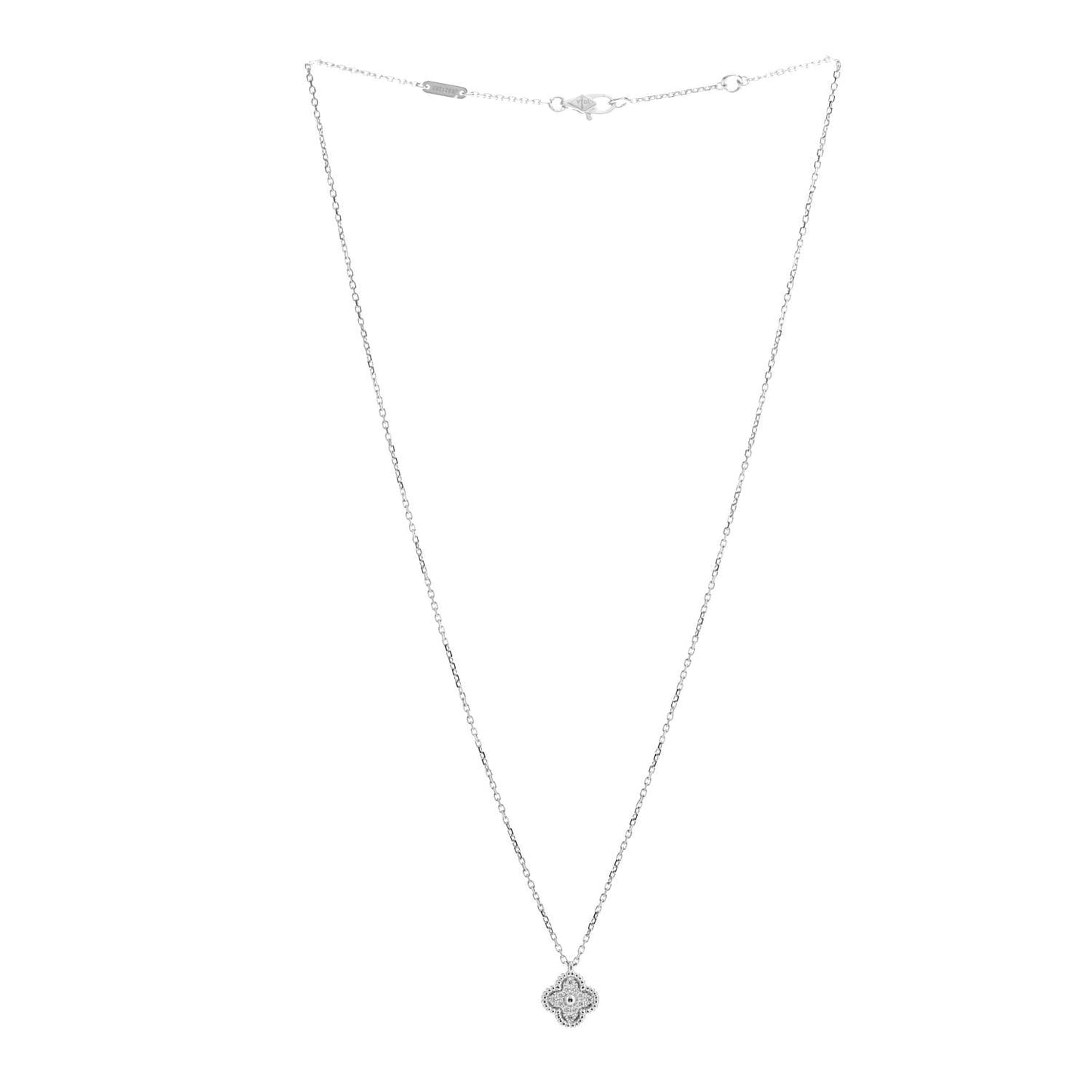 18K White Gold Diamond Sweet Alhambra Pendant Necklace