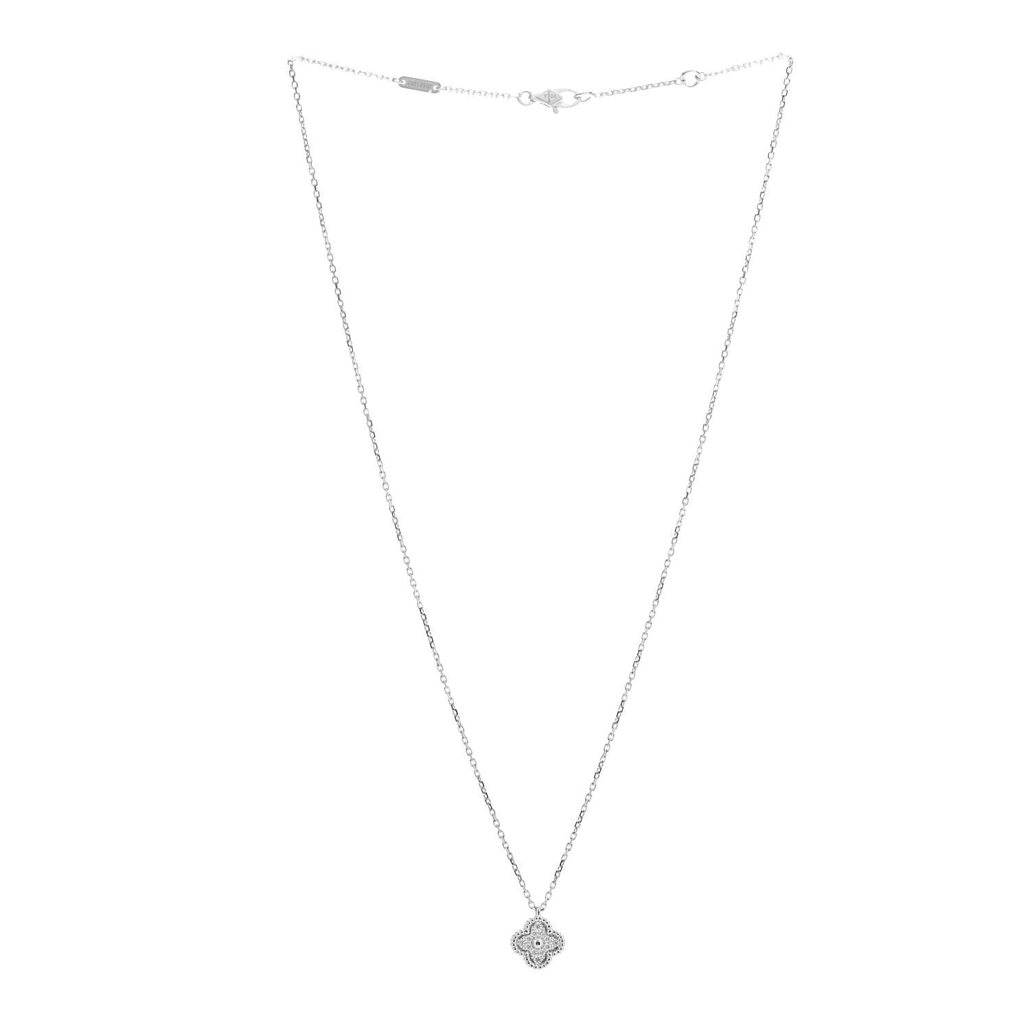 Van Cleef & Arpels 18K White Gold Diamond Sweet Alhambra Pendant Necklace 3 of 5