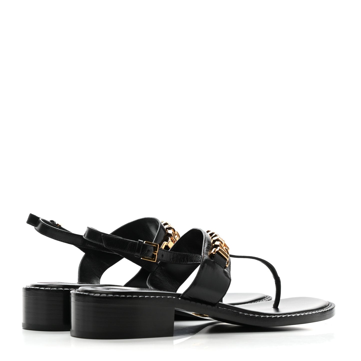 Calfskin Chain Thong Sandals 39 Black