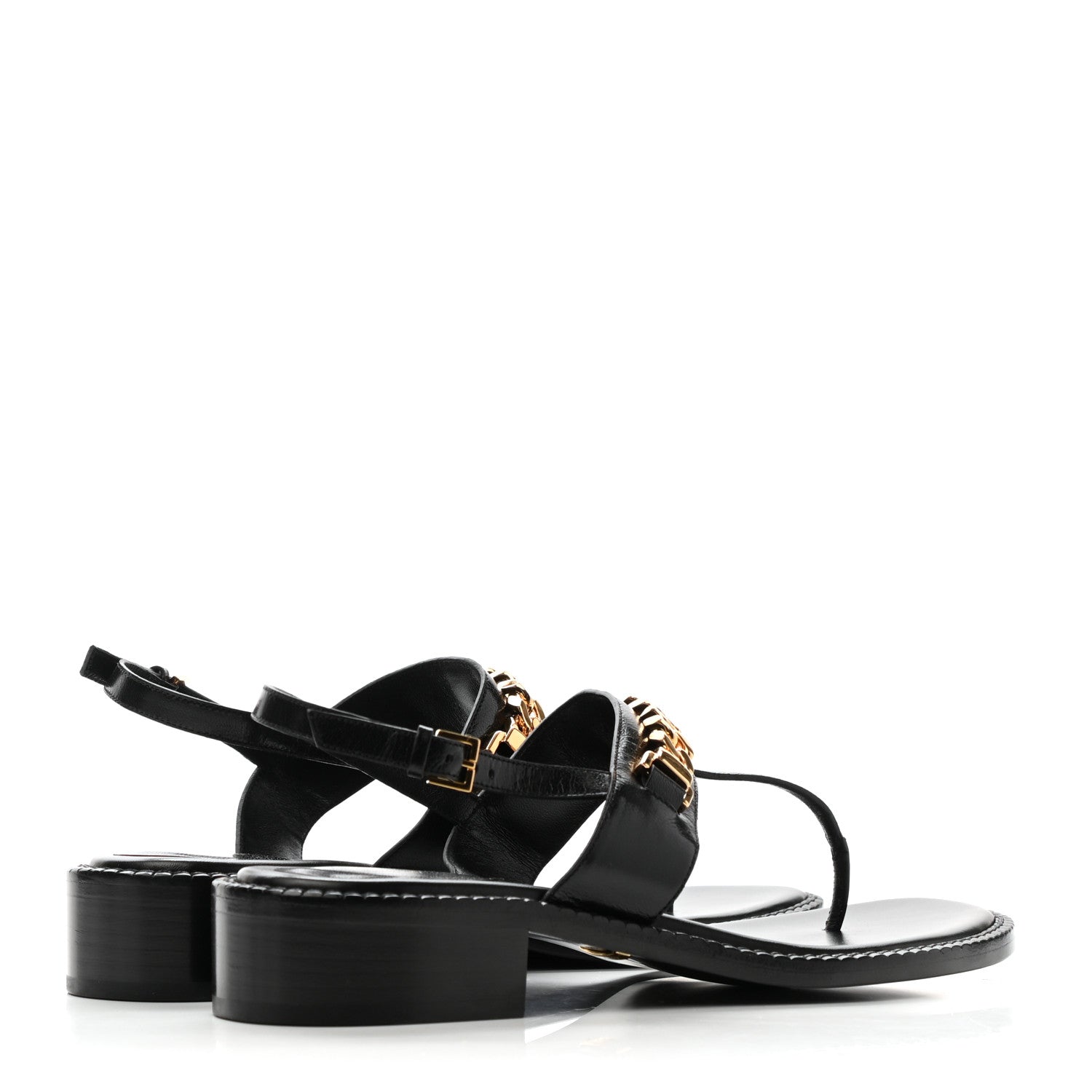 Gucci Calfskin Chain Thong Sandals 39 Black 4 of 7