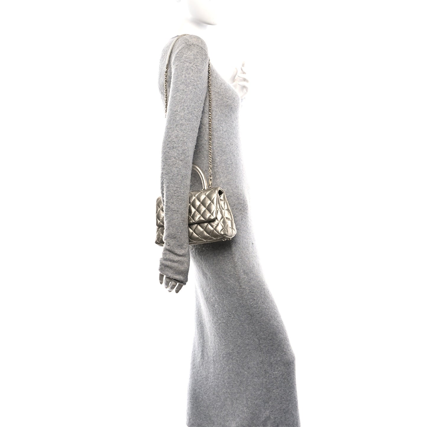 Metallic Aged Calfskin Quilted Mini Coco Handle Flap Gold