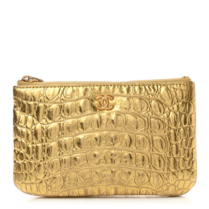 Chanel Metallic Calfskin Crocodile Embossed Cocodile Small Cosmetic Case Gold 1 of 7