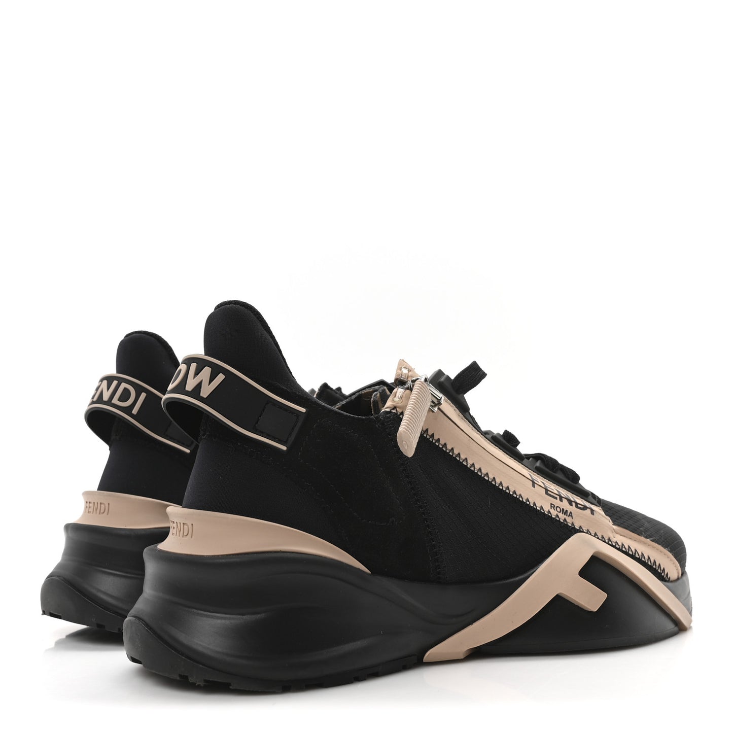 Nylon Suede Lycra Fendi Flow Low Top Sneakers 36 Black