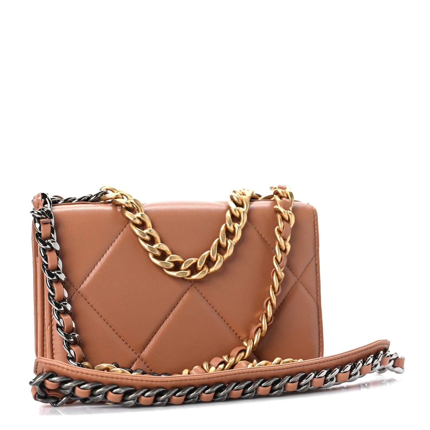 Chanel Lambskin Quilted Chanel 19 Wallet On Chain WOC Brown 3 of 13