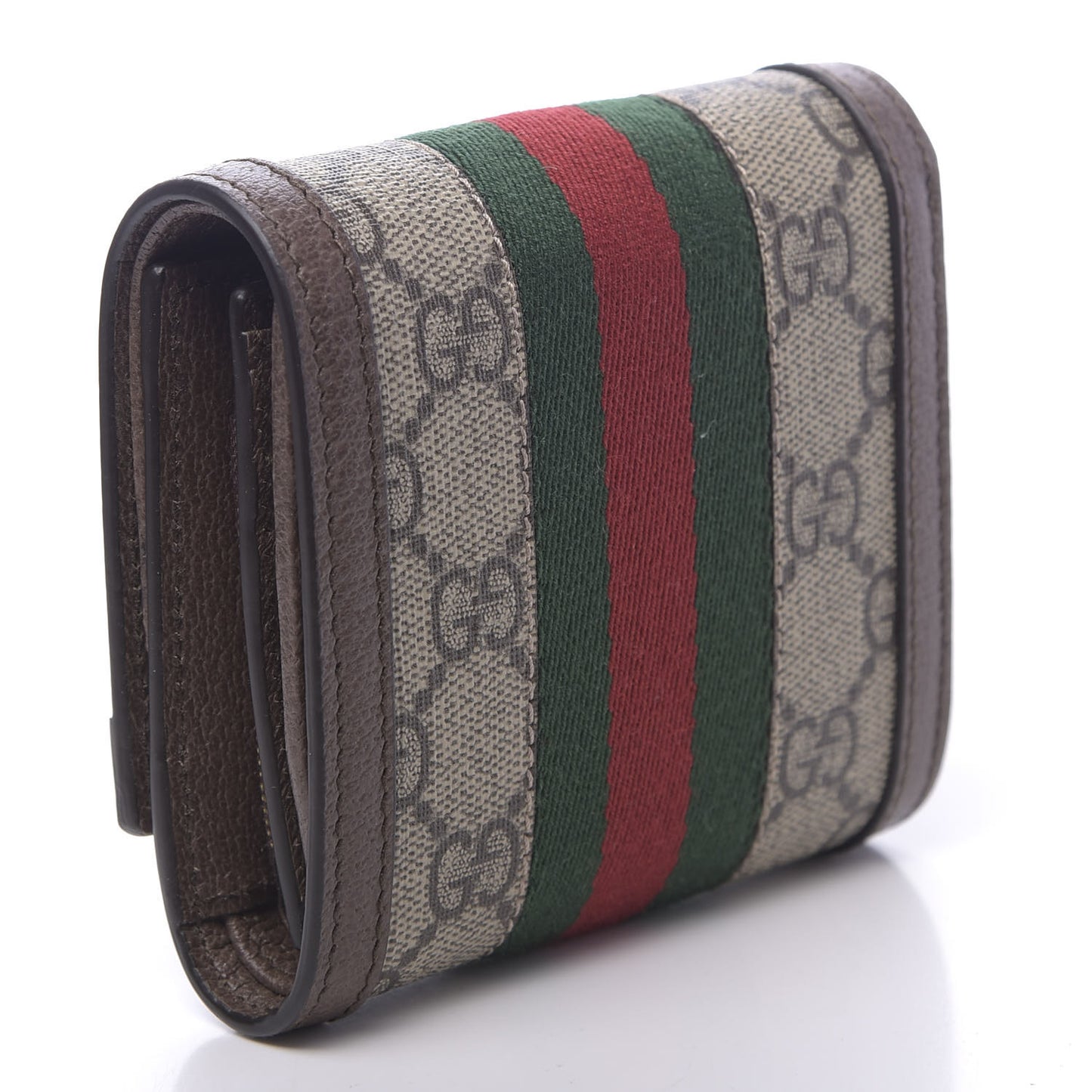 GG Supreme Monogram Textured Calfskin Web Ophidia Card Case Wallet Beige Ebony New Acero