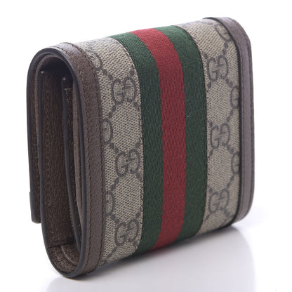 Gucci GG Supreme Monogram Textured Calfskin Web Ophidia Card Case Wallet Beige Ebony New Acero 3 of 7