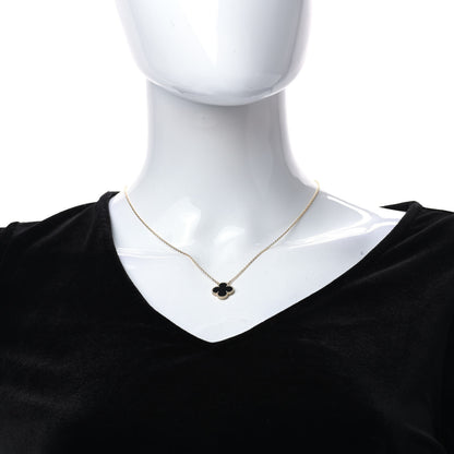 Van Cleef & Arpels 18K Yellow Gold Black Onyx Vintage Alhambra Pendant Necklace 2 of 6